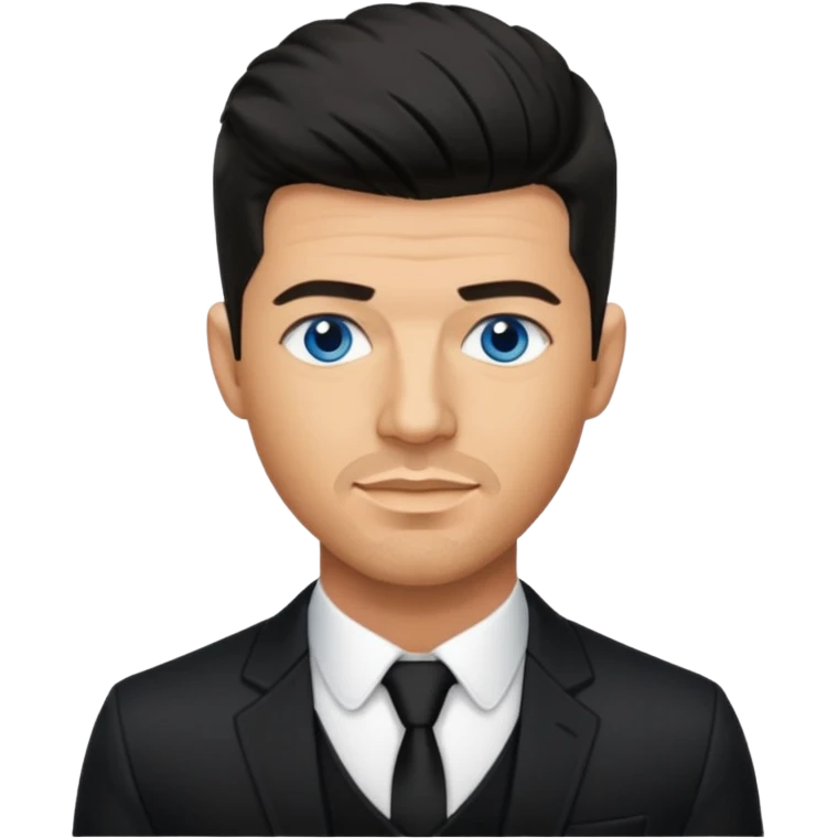 Robin Thicke with blue eyes, black hair, black outfit emoji