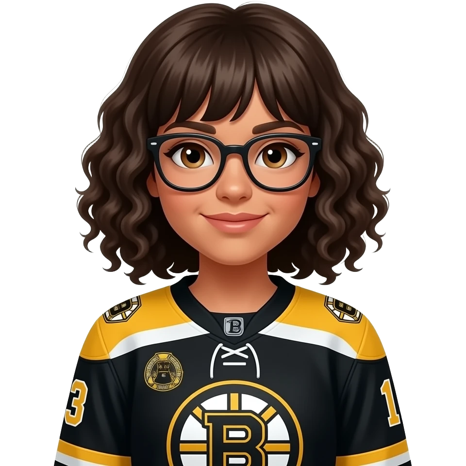 Female boston bruins with glasses and bangs curly hair emoji