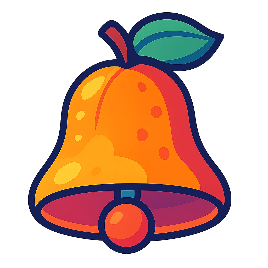 Peach bell in vibrant toon style, vibrant and colorful, animated and lively, simple and recognizable, no text emoji