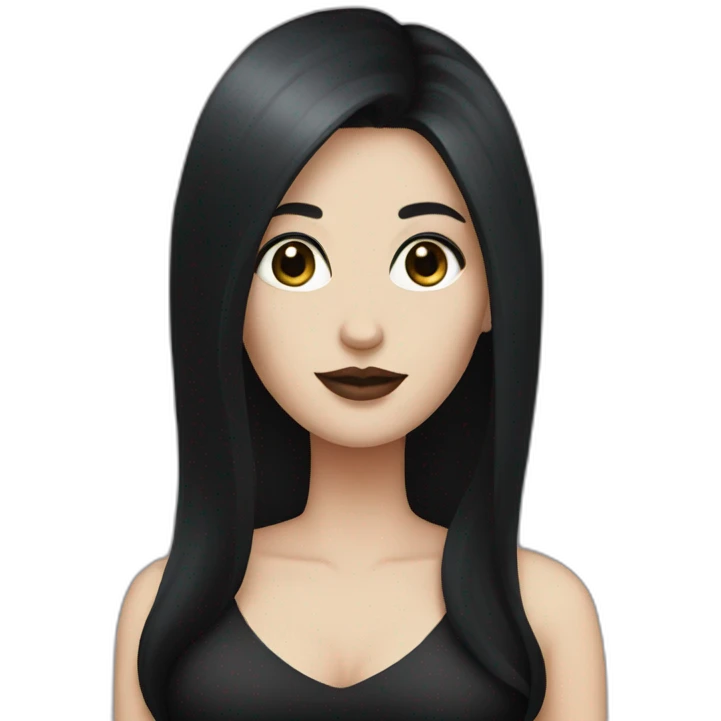 pale woman with long black hair and dark makeup wearing black dress emoji