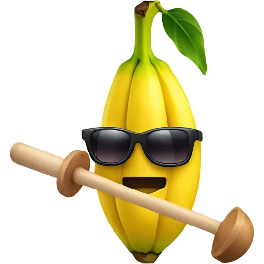 Banana with sunglasses with shorts and holding a plunger emoji