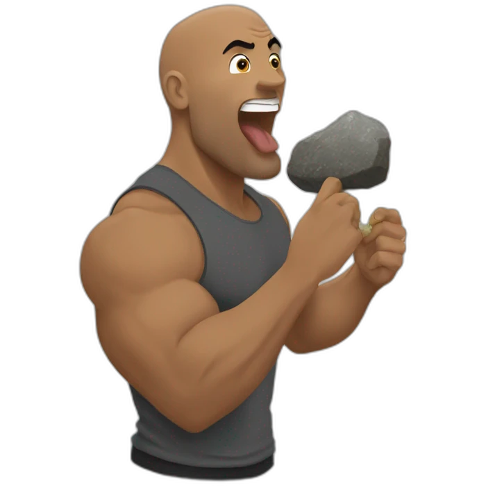 The Rock eating a rock emoji