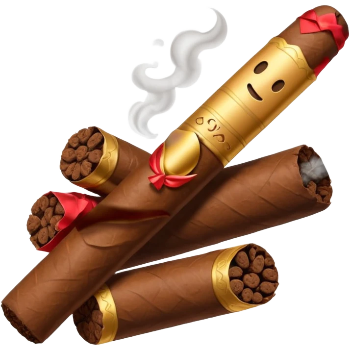 Emoji-style cigar icon, dark brown wrapper, subtle smoke, minimalistic, clean silhouette emoji