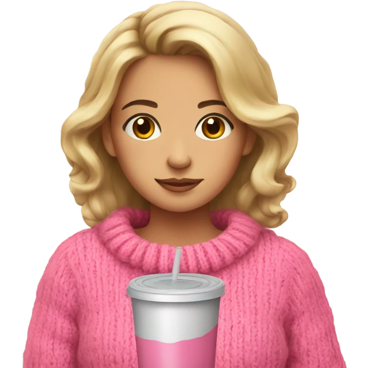 girl with pink sweater and cozy drink emoji