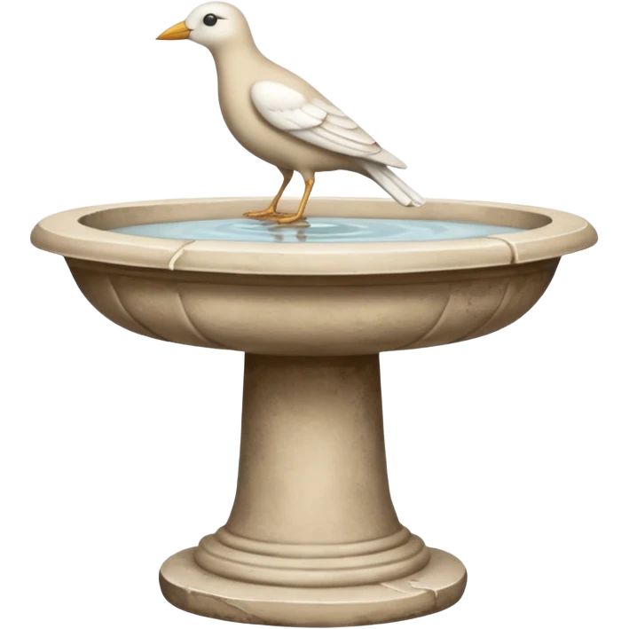 Vintage beige bird bath with a white bird emoji