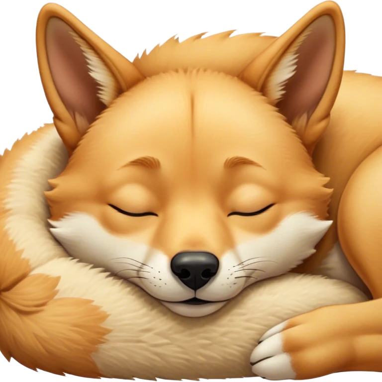 Meme-Worthy Cute Sleeping Dingo Portrait Emoji, Head resting peacefully with a contented smile, showcasing a lean build and a luxuriously soft sandy fur, eyes shut in a serene, restful nap, Simplified yet hilariously adorable features, highly detailed, glowing with a soft, drowsy light, high shine, relaxed and utterly lovable, stylized with an air of playful laziness, bright and heartwarming, soft glowing outline, capturing the essence of a comically sleepy dingo, so meme‐worthy it feels like it could instantly become the next viral sensation of adorable outback slumber! emoji