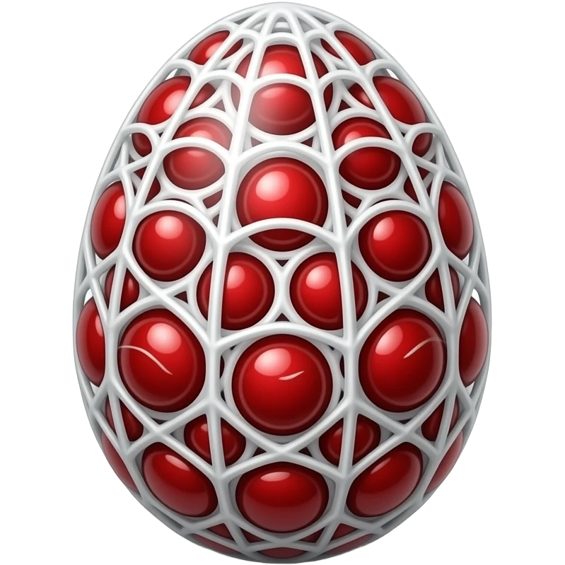 Sliken egg with red clusters covered with white  spider slik wrappings on the ground emoji