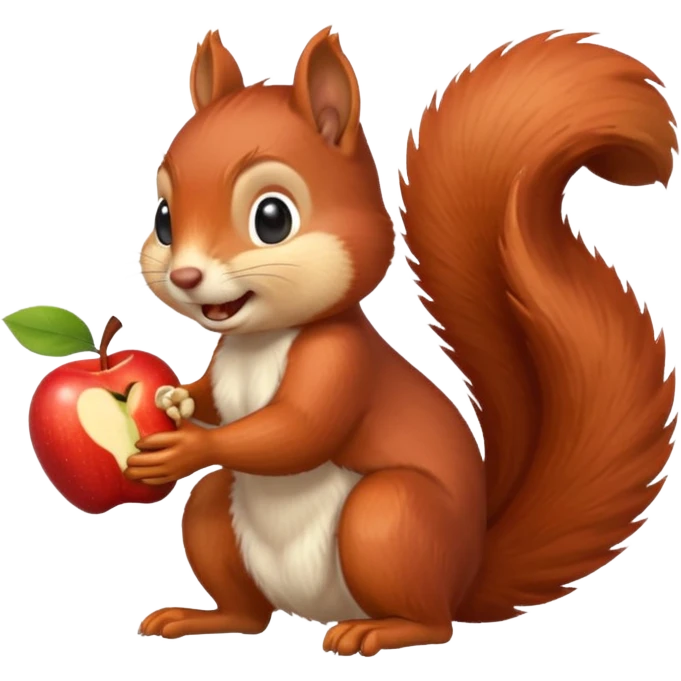 red squirrel happily cracking a nut, clear fur, apple emoji style emoji