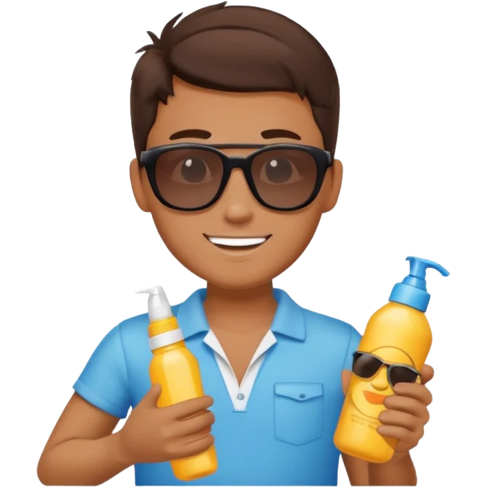 
male brunet suncream bottle and sunglasses emoji