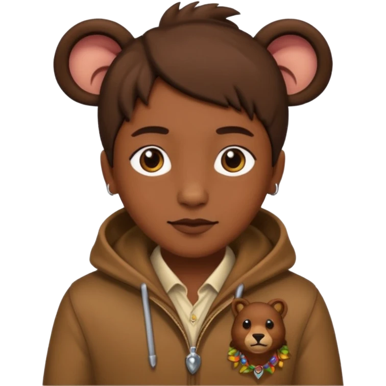 Classic hunter image, with brown clothes and some decorations made of animals emoji