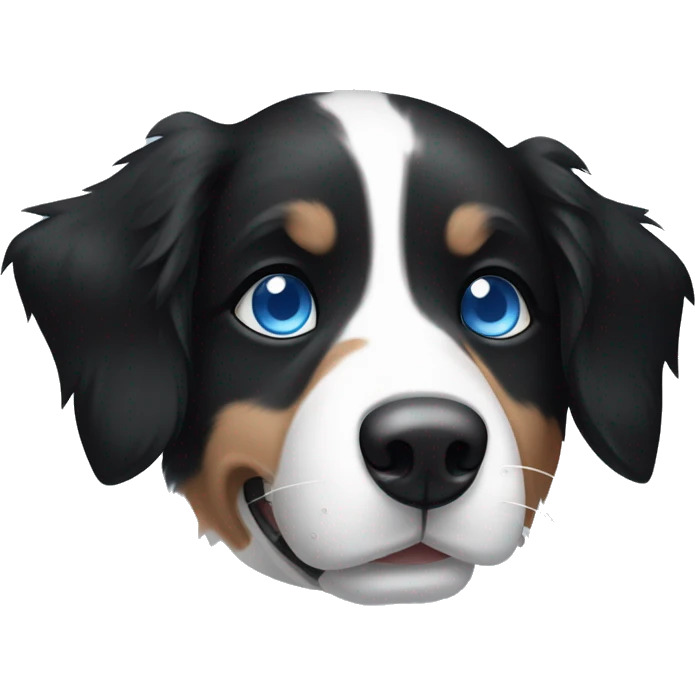Short haired border collie, black and white face with blue eyes emoji