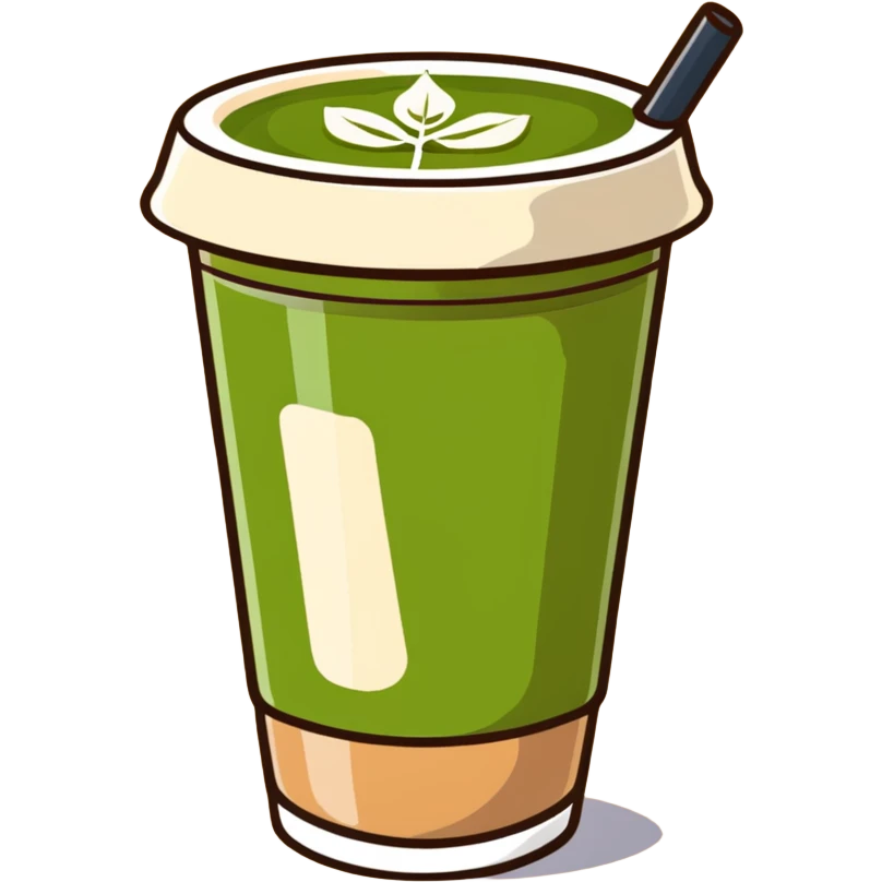 matcha latte with leaf detail, warm olive-brown tones, soft dreamy illustration emoji
