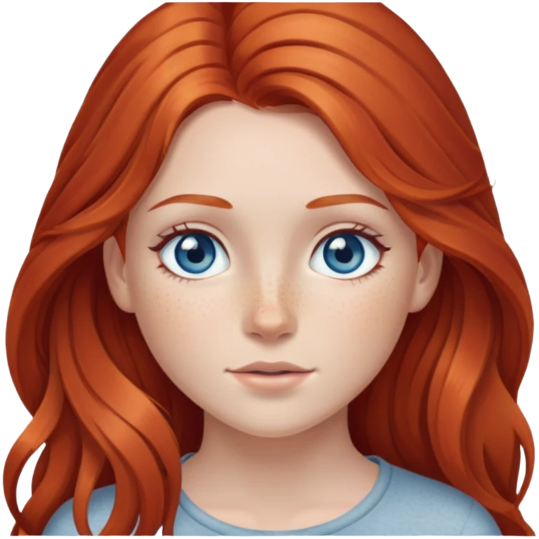 a red-haired girl with long hair, freckles and gray-blue eyes emoji