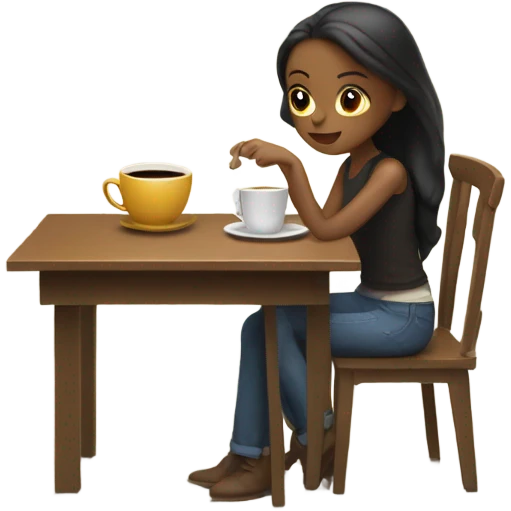 girl working with a coffee emoji