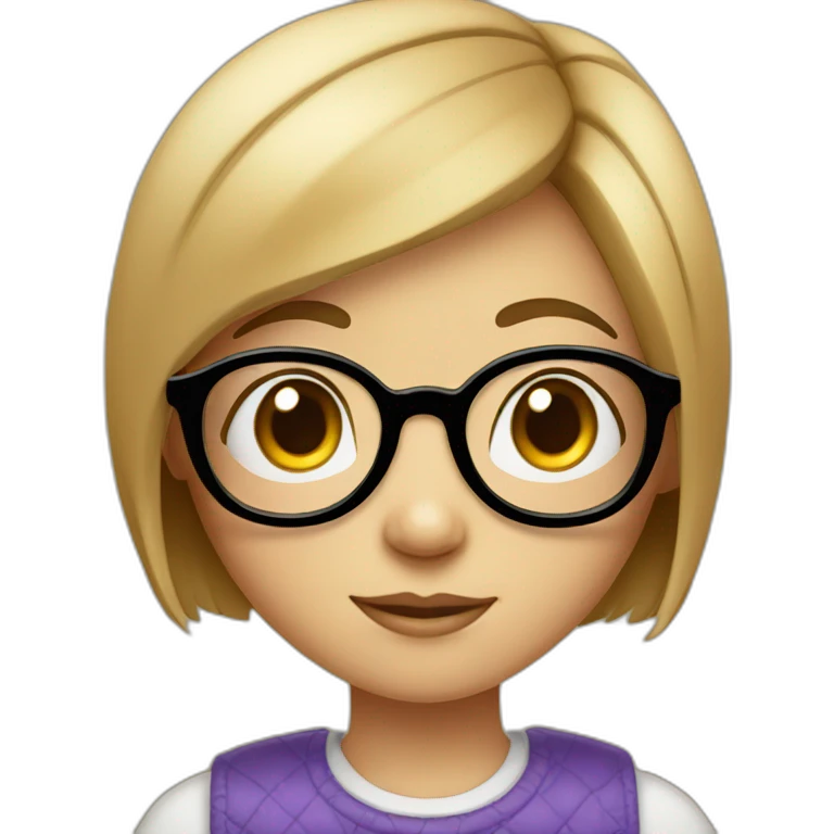 A girl with short hair with a big triangular nose, big eyes and spectacles  emoji