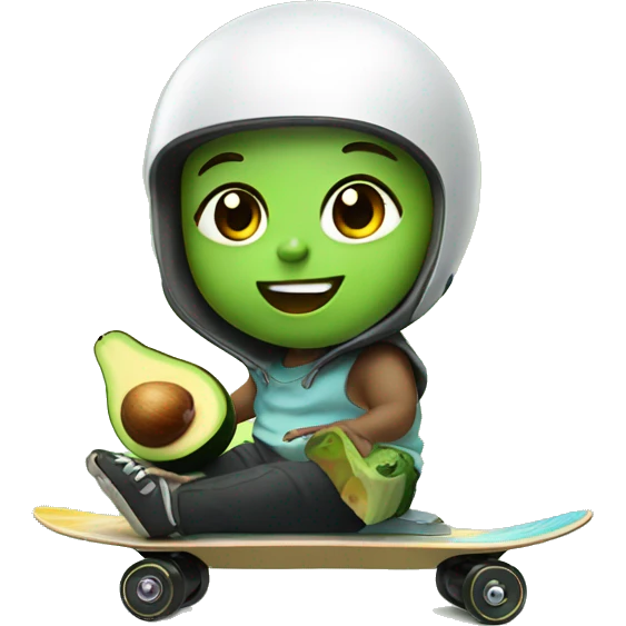 Baby riding an Electric skateboard whilst eating an avocado emoji