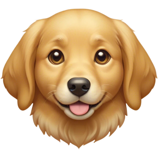 Cinematic Cute Golden Retriever Portrait Emoji, Head tilted playfully and inquisitively, showcasing a rich, glossy golden coat with a healthy sheen, round, sparkling brown eyes filled with curiosity, Simplified yet irresistibly adorable features, highly detailed, glowing with a warm, friendly glow, high shine, affectionate and lively, stylized with a touch of whimsy, bright and endearing, soft glowing outline, capturing the essence of a mischievous yet loving companion, so playful it feels like it could leap out of the screen and into your arms! emoji