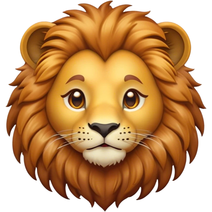 Cinematic Cute Lion Portrait Emoji, Head tilted playfully and inquisitively, featuring a glossy tawny Fur with a lush mane and round, sparkling amber eyes filled with curious mischief, Simplified yet irresistibly adorable features, highly detailed, glowing with a warm, friendly glow, high shine, affectionate and spirited, stylized with a touch of jungle whimsy, bright and endearing, soft glowing outline, capturing the essence of a mischievous yet loving lion, so playful it feels like it could pounce out of the screen and into your arms! emoji
