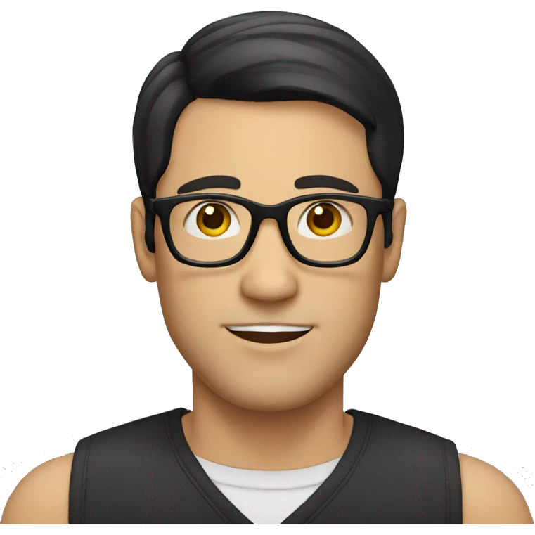 white man wearing glasses, black straight hair emoji