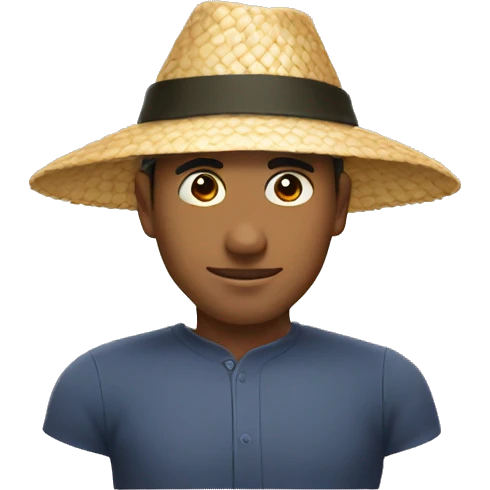 Man with rice hat and small eyes emoji