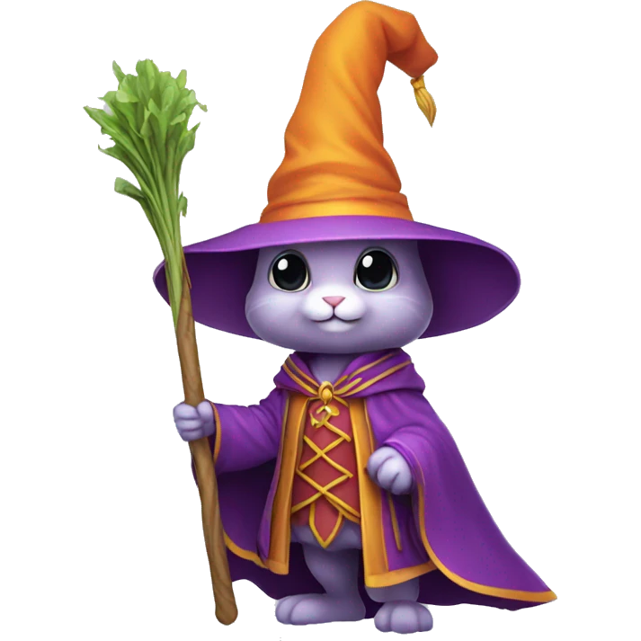rabbit wizard purple clothes holding a carot staff emoji