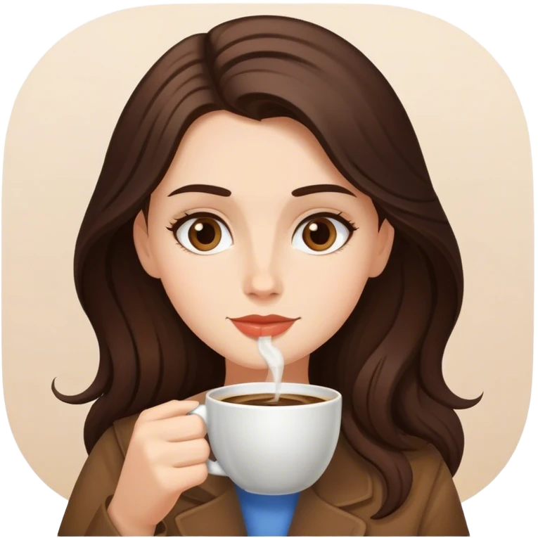 Brunette fair girl drinking coffee emoji