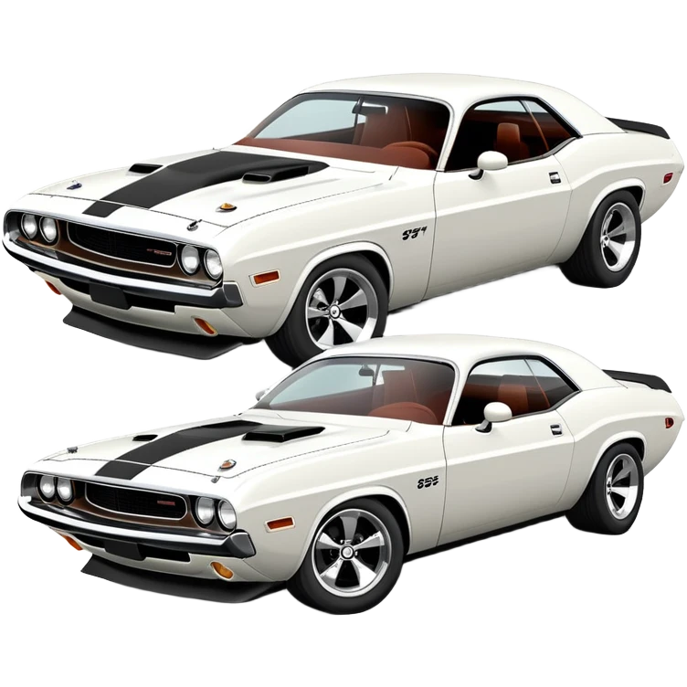 White 1971 Dodge Challenger at 30-degree angle view showing front and side, three-quarter view, completely white color, iOS emoji style, classic muscle car from Death Proof emoji