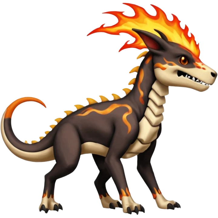Skeletal Fiery Flaming Volcanic Draconic Cubone-Salandit-Houndoom-Houndour-Marowak-Poochyena-Litten-Fakémon-hybrid-creature (full body), 4 legs emoji