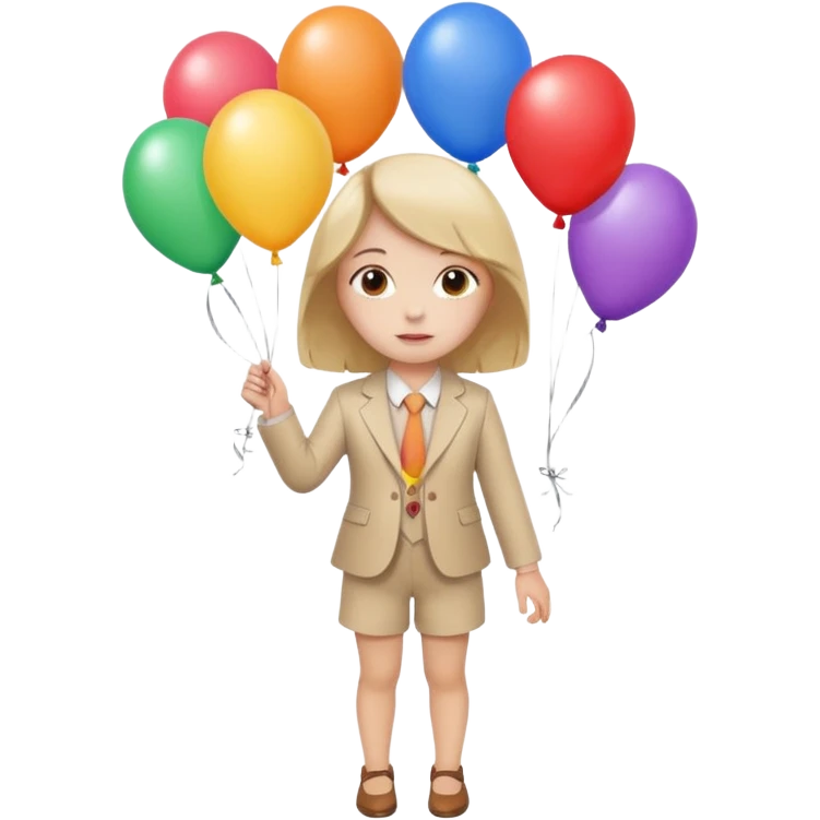 birthday small  girl in biege suit + baloons emoji