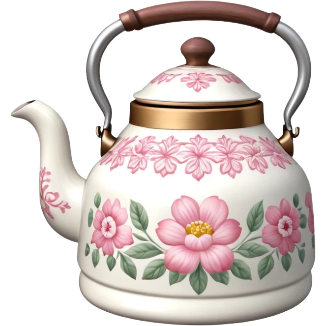 floral kettle vintage white and pink emoji