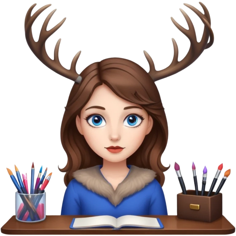 Girly deer with make up desk, brown hair, blue eyes emoji
