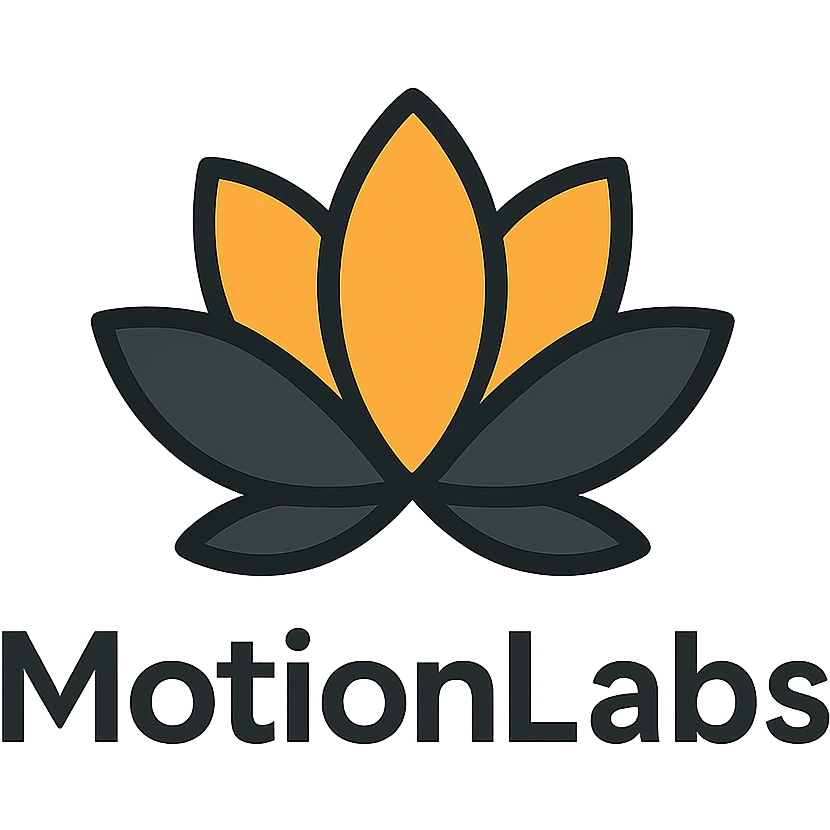 minimalist luxury logo for MotionLabs with lotus motif, colors #ffa31a, #1b1b1b, #ffffff emoji