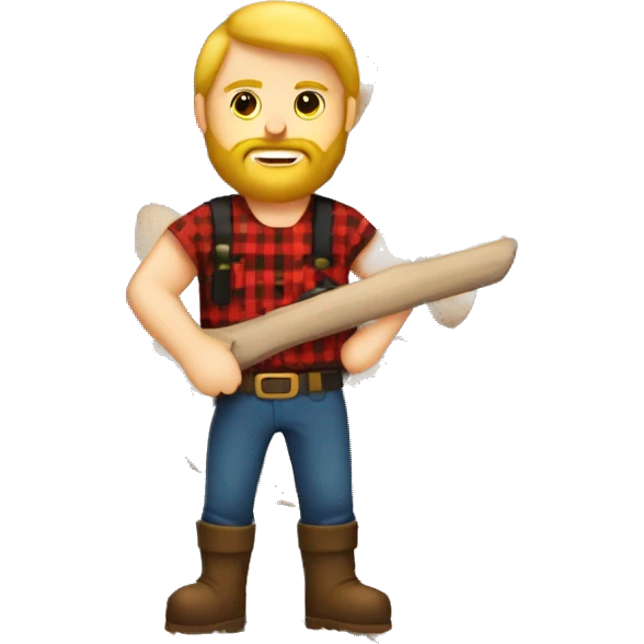 white man lumberjack with beard blond hair chopping firewood emoji