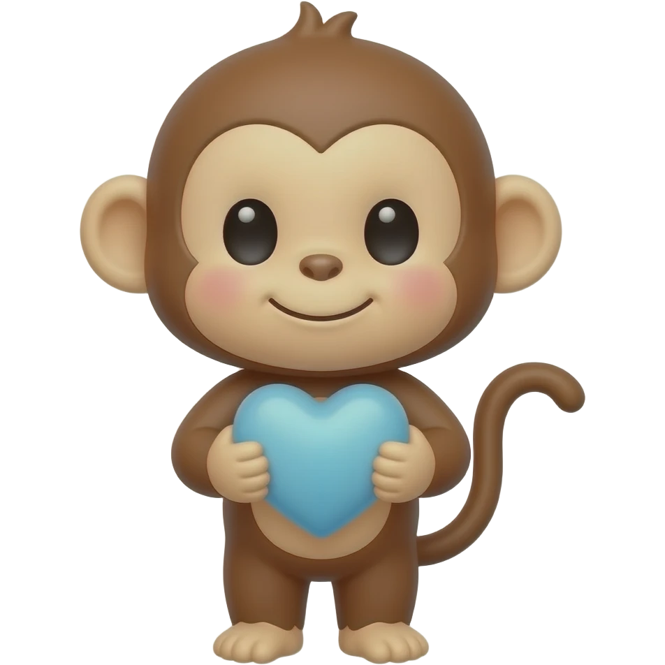 Kawii cute monkey holding pastel blue heart emoji
