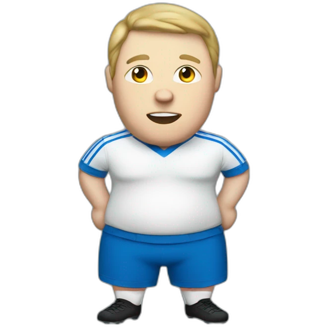 Fat white man play soccer blue. emoji