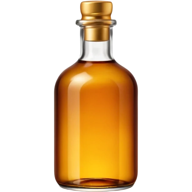 amber glass bottle with broad shoulders, narrow base, short neck, metallic screw cap, filled with warm golden-brown liquid, iconic Ricard shape, no label or text, soft lighting, subtle shadows, transparent background, emoji scale emoji