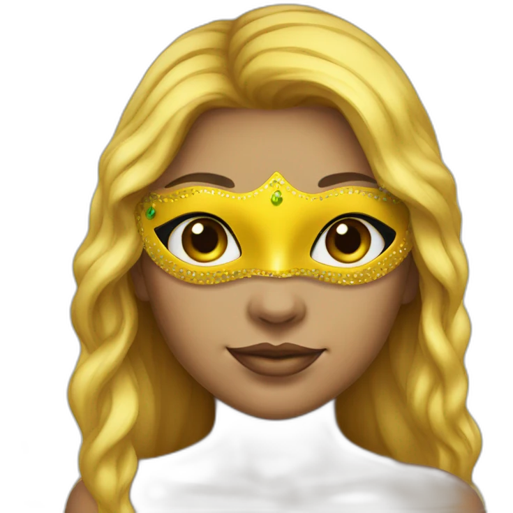 girl wearing a mardi gras mask yellow skin long hair emoji