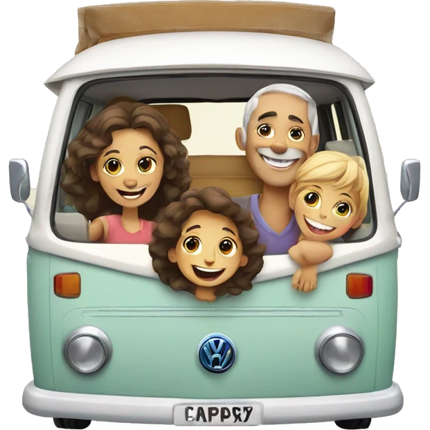 happy and smiling family in vw combi camper van emoji