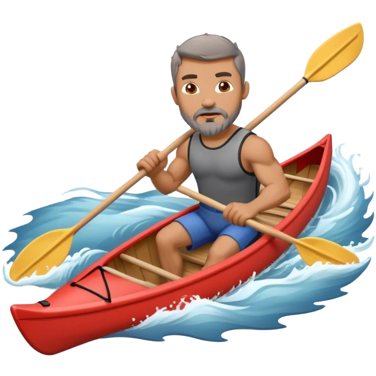 Muscular Man with short brown hair and gray goatee paddling canoe against a strong current emoji