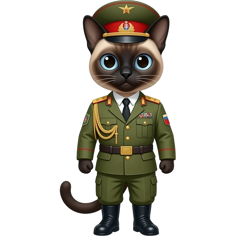 Siamese cat in military russian uniform emoji