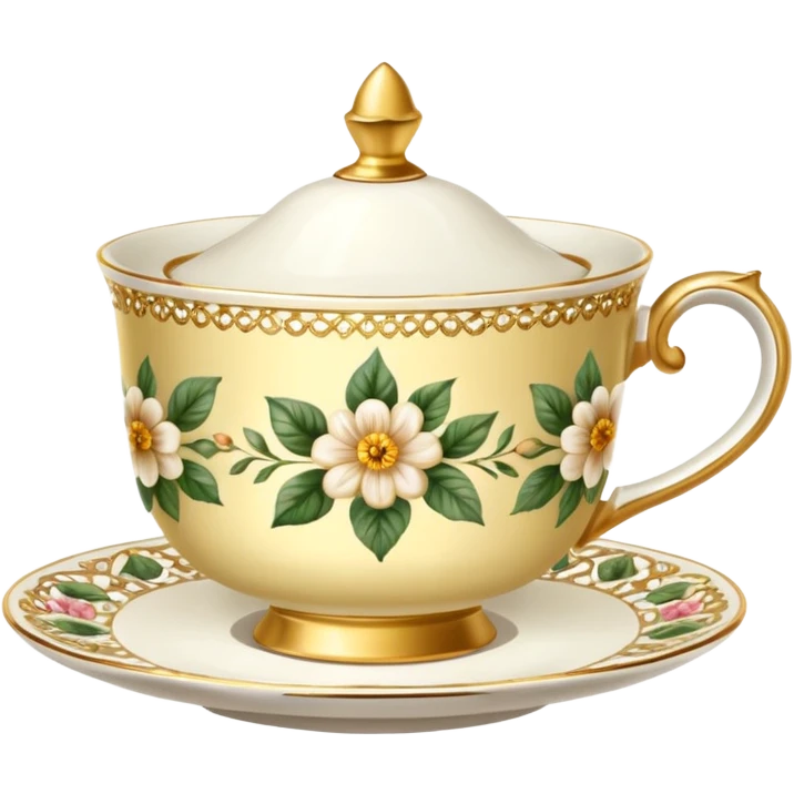 Golden teacup with floral pattern  emoji