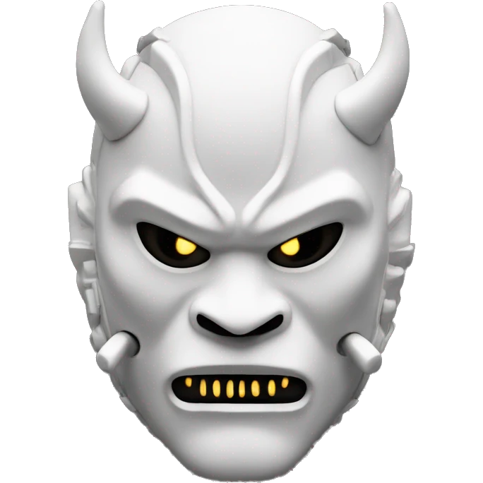 White oni mask with a cyberpunk white led twist. Make the eyes more white and the mouth less intimidating emoji