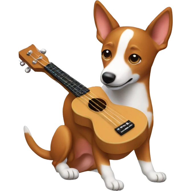 A basenji playing the ukulele emoji
