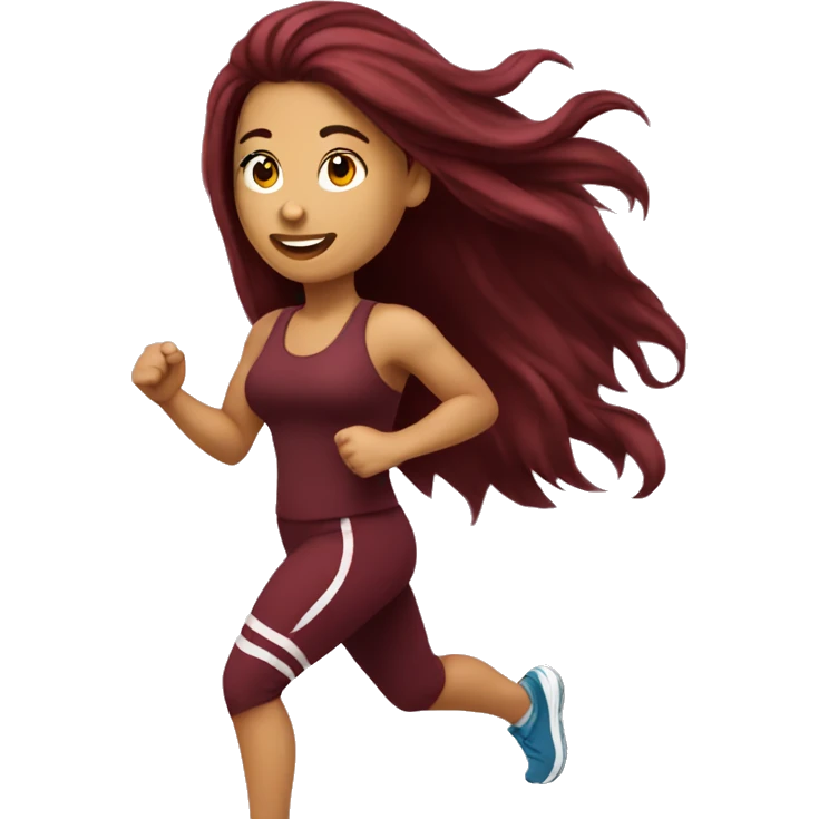Beautiful tattooed  burgundy long haired woman jogging emoji