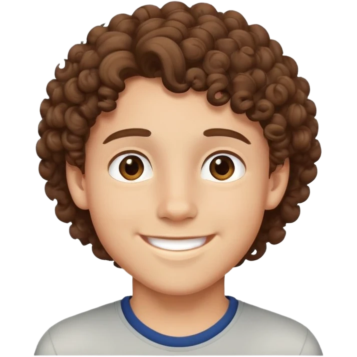 Teen boy with curly brown hair, smiling face, young male emoji