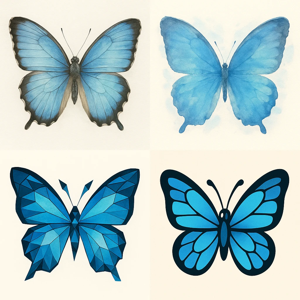sky blue butterfly, four distinct styles emoji