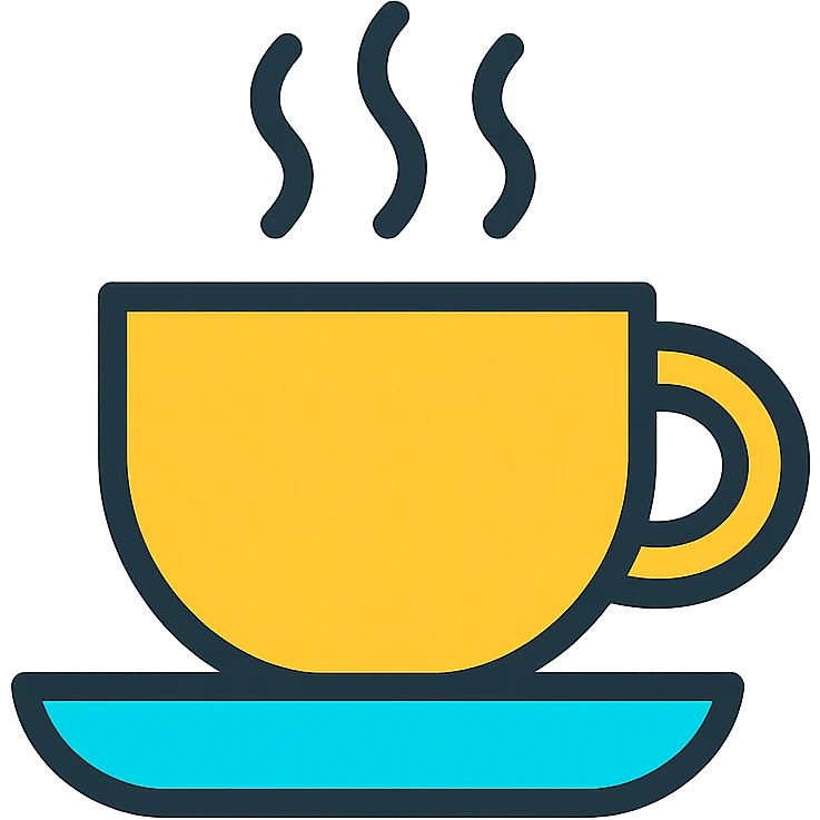 colorful outlined icon of a coffee cup with steam emoji