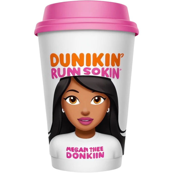 A Dunkin coffee cup but Megan thee stallion themed that says hotties run on Dunkin  emoji
