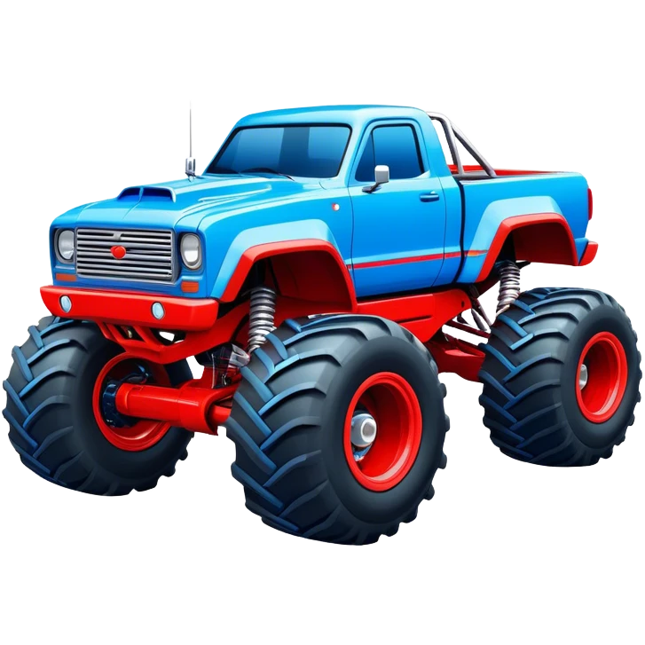 Avenger - Monster Jam (Model Year: 2021) (Iconic colour: Blue and red) - A dynamic monster truck with a split-color scheme: predominantly blue accented by bold red elements. Focus on strong, angular lines and vivid contrasting colors that evoke high energy and a futuristic, rebellious style. emoji