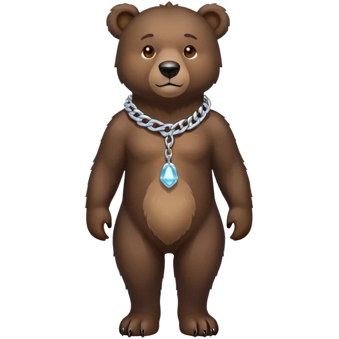 Full-length dark bear with detailed fur, on all four legs, wearing only a clean simple ice chain collar, no pendants or attachments emoji